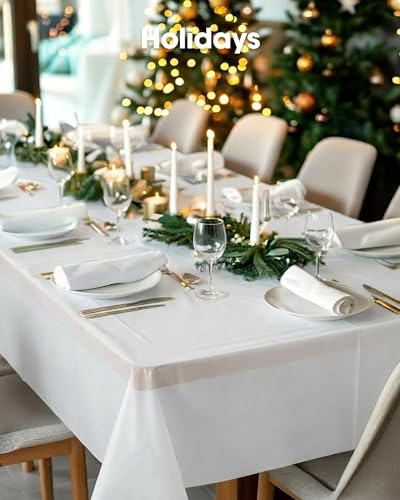 Pureegg Plastic Table Cloth Disposable 3 Pack, 54x108 Inch Rectangular Table Cloth, Leakproof Table Cover for Parties, Picnic, Weddings, White - color: White, size: 54" X 108" Rectangle