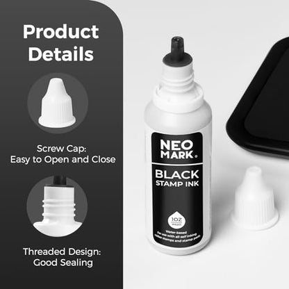 Stamp Ink, 2 Pack Quick-Drying Refill Ink, Black, 1oz | AP-Certified, Water-Based Ink, Smudge-Resistant, Clear Impressions, Precision Refill Tip, for Date Stamps & Stamp Pads - color: Black