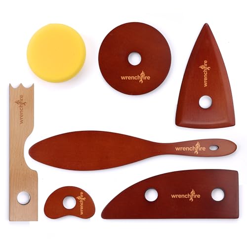 Pottery Ribs Tool Set, Clay Ceramic Shaping & Smoothing Tools, Pottery Foot Shaper Trimming for Carving,Beech Wood (6 Pieces) - color: Blue