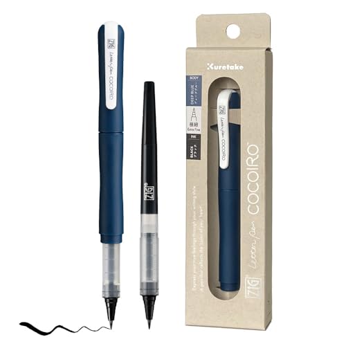 Kuretake ZIG Letter Pen COCOIRO, Body with Black Ink Refill Set, Flexible Extra Fine Brush Tip, Refillable marking Pen for Calligraphy, Hand Lettering, Made in Japan (DEEP BLUE, Black) - color: DEEP BLUE