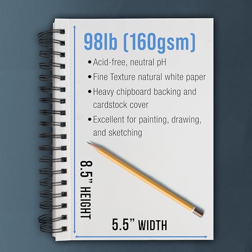 U.S. Art Supply 5.5"x8.5" Mixed Media Sketchbook, 2 Pack (60 Sheets) - size: 5.5-x-8.5-inch