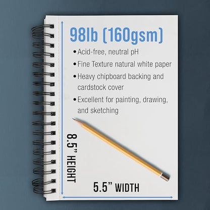 U.S. Art Supply 5.5"x8.5" Mixed Media Sketchbook, 2 Pack (60 Sheets) - size: 5.5-x-8.5-inch