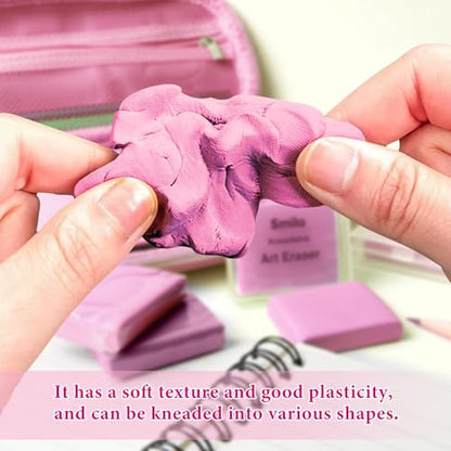 Smilo Kneaded Erasers for Artists, Pink Moldable Putty, 8-Pack | Reusable, Dust-Free and No Smudge, Art Erasers with Storage Case for Charcoal, Graphite, Pencil and Pastel Drawing - color: Pink