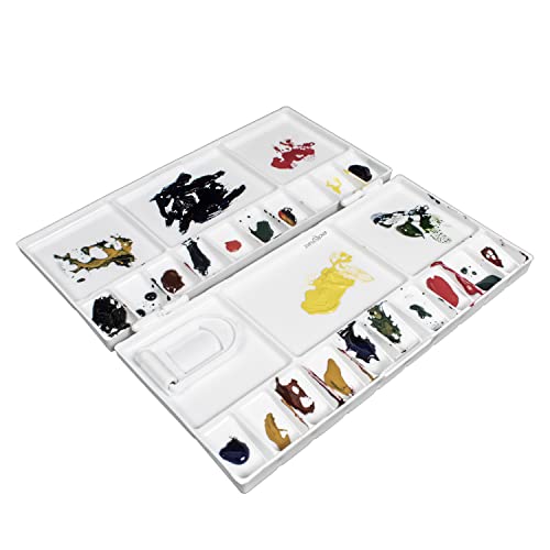Zahepa Watercolor Palette Tray with Lid, 20 Wells, Large Paint Mixing Box | Foldable Travel-Friendly Design With Thumb Hole, Secure Locking Latch, 5 Extra Mixing Areas For Acrylic And Diy Crafts - style: Rectangle - 25 Compartments