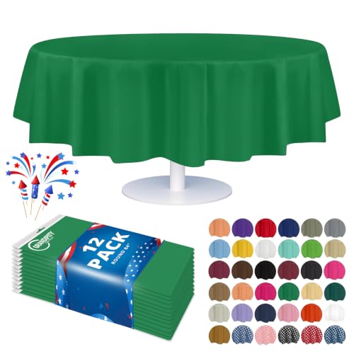 Grandipty Plastic Table Cloth Disposable 12 Pack 84" Round Green | Plastic table covers, durable disposable tablecloths, fade and tear-resistent table cover for party, event