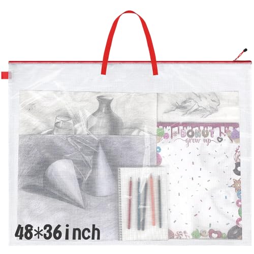 Tenceur 1 Pc 36 x 48 Inch Art Portfolio Case Large Art Portfolio Bag Folder Poster Storage Bag with Handle for Bulletin Board (Red) - color: Red
