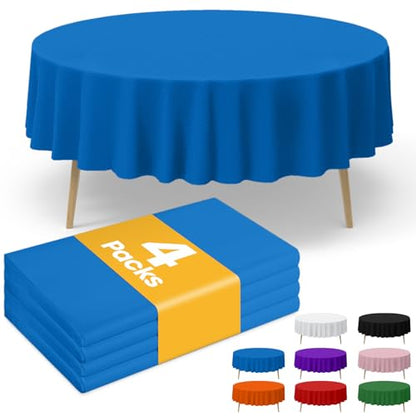 Niuara Blue Plastic Table Cloth Disposable, 4 Pack, 84 in | Round, Table Covers, Holiday Parties, Gatherings - color: Blue, size: 84" Round - 4 Packs