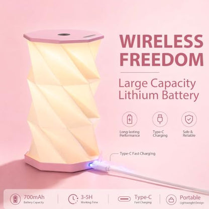 Portable Foldable Table Lamp, Japanese Gift, Paper Lantern Lights | Touch Control Dimmable Lamp with 3 Adjustable Heights, Rechargeable Warm Light, Travel Gifts for Women Men Couples (Pink) - color: Pink