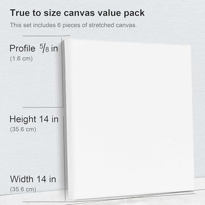 PHOENIX Stretched Canvas for Painting 14x14 Inch/6 Value Pack, 8 Oz Triple Primed 5/8 Inch Profile 100% Cotton White Blank Canvas, Square Framed Canvas for Oil Acrylic & Pouring Art - size: 14"x14", style: Studio Set (8 Oz.)