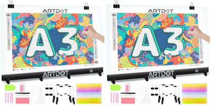 ARTDOT A3 LED Light Pad for Diamond Art Kits for Adults, USB Powered Light Board Kit, Adjustable Brightness with Diamond Painting Tools Detachable Stand and Clips (Pack of 2) - size: A3 (Pack of 2)