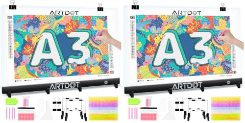 ARTDOT A3 LED Light Pad for Diamond Art Kits for Adults, USB Powered Light Board Kit, Adjustable Brightness with Diamond Painting Tools Detachable Stand and Clips (Pack of 2) - size: A3 (Pack of 2)