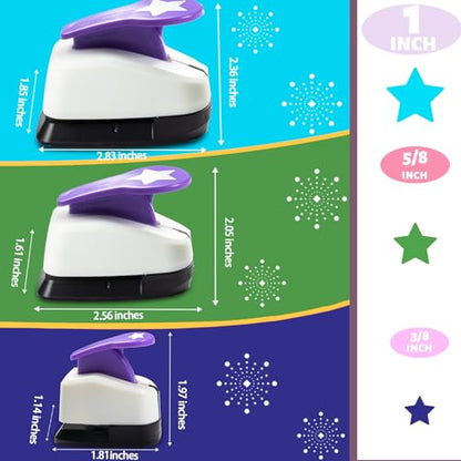 Star Punches for Paper Crafts 3/8", 1", 5/8" Set in Purple - size: 3/8 inch + 5/8 inch + 1 inch