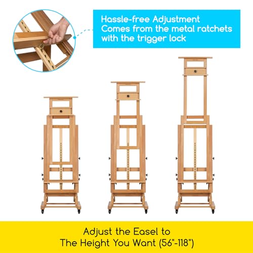 MEEDEN Movable Large H-Frame Painting Easel Holds Canvas Art Up to 78.7" and Wooden Drafting Stool with Adjustable Height