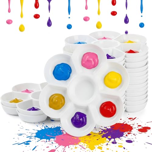 15 Pack Paint Tray Palettes with 7 Wells, White Plastic Paint Mixing Tray Watercolor Painting Dish for Oil Art, Gouache, Kids Adults Painters, Easy to Clean