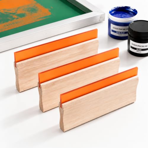 Screen Printing Squeegee, 75 Durometer Wooden Ink Scraper Set | 3 Sizes 5.9/9.4/13.7 Inch, Durable Wood Handle with Firm Rubber Edge for Smooth Ink Spreading and Stencil Printing