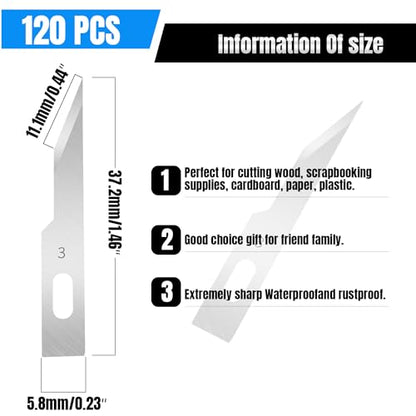 120 Pcs Exacto Knife Blades, #3 High Carbon Steel Hobby Knife Blade Refills Hobby Knife Replacement Blades for Craft, Scrapbooking, Stencil - size: #3