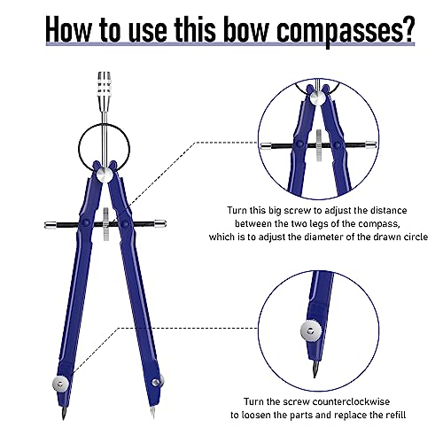 EBOOT Student Geometry Math Set, Metal Drawing Compass and 6 Inch Clear Swing Arm Protractors 180 Degree Math Protractor(Blue) - color: Blue