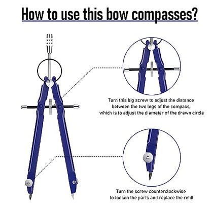 EBOOT Student Geometry Math Set, Metal Drawing Compass and 6 Inch Clear Swing Arm Protractors 180 Degree Math Protractor(Blue) - color: Blue