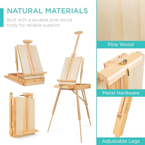 Best Choice Products Art Easel for Painting, Portable Wooden Adjustable Artist Tripod with Sketch Box, 32-Piece Art Set with Acrylic Paints, Brushes, Canvases & Palette - Natural - style: Natural