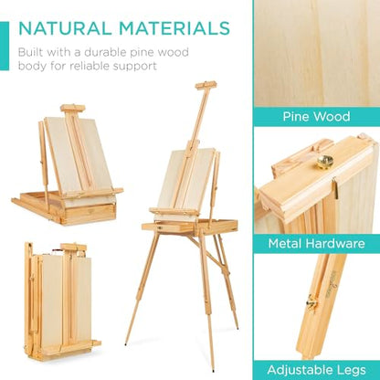Best Choice Products Art Easel for Painting, Portable Wooden Adjustable Artist Tripod with Sketch Box, 32-Piece Art Set with Acrylic Paints, Brushes, Canvases & Palette - Natural - style: Natural