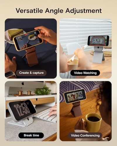 MOFT Phone Stand, Magnetic Phone Tripod Stand Stain-Resistant MOVAS Leather & Angle Adjustment & Strong Magnets Tripod for iPhone 17/16/15/14/13/12 (Included Metal Ring)-Misty Cove - color: Misty Cove, size: Without Card Slot