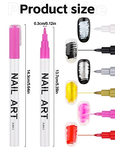 Kalolary Nail Art Pens Set 6 Color 3D Nail Art Makers | Nail Point Graffiti Dotting Pen Drawing Painting Liner Brush for DIY Nail Art Beauty Adorn Manicure Tools (A) - color: 6 Color