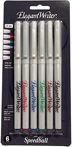 Speedball 2881 Elegant Writer 6 Fine Calligraphy Markers Set, Assorted Colors - color: Assorted Colors, style: 2.0 mm