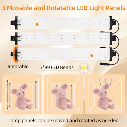 Light Box with Tripod Stand, 24"x24" LightBox with 3 Stepless Dimming Light Boards (CRI ≥95) 297 Light Beads, Shooting Tent kit with 6 Color PVC Backdrops.Photo Studio Light Box for Photography - size: 24*24*24 Inch