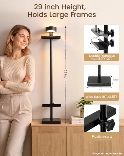 Adjustable Tabletop Easel Stand with Picture Frame Light, Black | Picture Easels for Display Up to 29" H, Picture Frame Holder, For Art, Photo - color: Light Black
