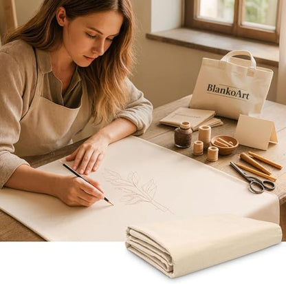 100% Cotton Canvas Fabric by the Yard, 63" x 5 Yards, 7 oz | Duck canvas fabric for painting, sewing, tote bags & DIY • One solid continuous piece • Extra length included - size: 5 Yards+ (63'' x 189'')
