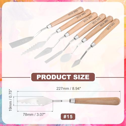 MECCANIXITY HM#15 Palette Knives 19mm Width Stainless Steel Spatula Painting Pallet Knife with Wood Handle for Oil Painting Acrylic Canvas Mixing Spreading - style: HM#15 + 19mm