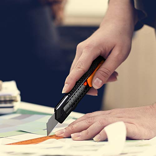 REXBETI 12-Pack Utility Knife, Retractable Box Cutter for Cartons, Cardboard and Boxes, 18mm Wider Razor Sharp Blade, Smooth Mechanism, Perfect for Office and Home use | Razor Sharp Snap-Off Blade, Smooth Sliding Mechanism, Durable Cutter Knife for Carton