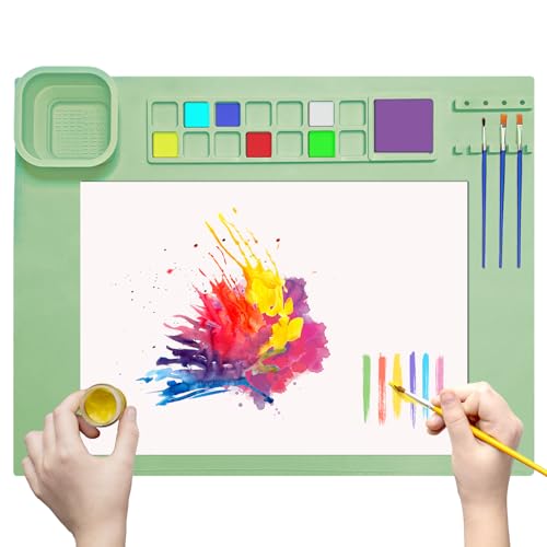 Silicone Painting Mat 20"x16", Art Craft Mat with Cup, Green - color: Green