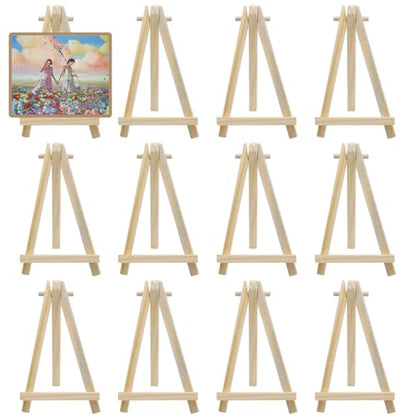 Mini Wood Easel Stand, 5 Inch, 12 Pack | Tripod Easel Stand, For Holding Small Canvases, For Photos, For Business Cards