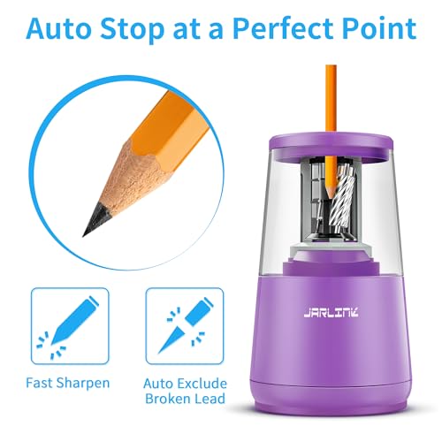 JARLINK Electric Pencil Sharpener, Heavy Duty Helical Blade, Auto Stop - color: Purple