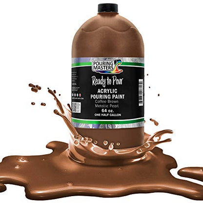 Pouring Masters Coffee Brown Metallic Pearl Ready to Pour Acrylic Pouring Paint - Premium 64-Ounce Pre-Mixed Fluid Acrylic Paint - Fluid Art Supplies for Canvas, Wood, Paper, Tile & Rocks | Ready to Pour, Premium Pre-Mixed Fluid Acrylic Paint - Fluid Art
