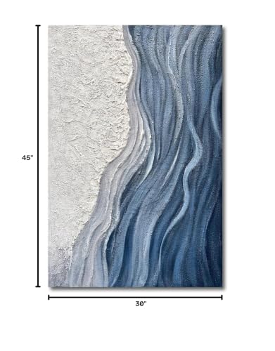 Art Hand-Painted Blue and White Texture Abstract Art Oil Painting Modern Art Oil on Canvas Large Wall Art Deco 45x30 inches - color: Yi049