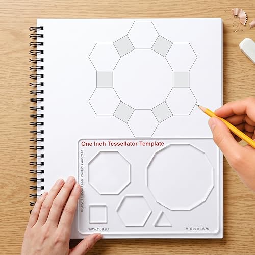 One Inch Tessellator Template, Geometric Stencil for Tessellation Drawing | Australian Designed and Made; Triangle; Square; Hexagon; Octagon and Dodecagon Shapes; PETG Craft and Drawing Template