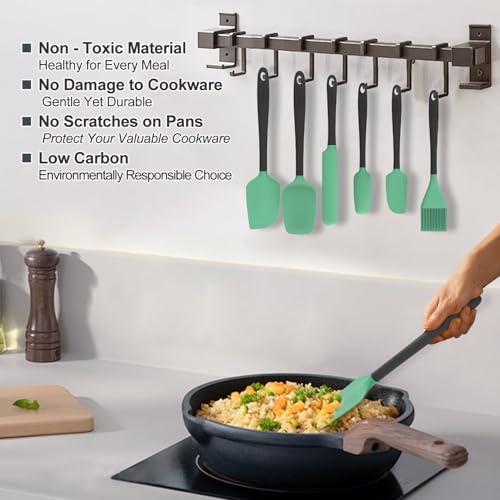 Silicone Spatula Set, 6 Pieces Food Grade Kitchen Utensils with Silicone Brush Heat Resistant Dishwasher Safe BPA-free Rubber Spatula for Scraping, Baking, Cooking, Mixing (Aqua Green) - color: Pure Aqua Green