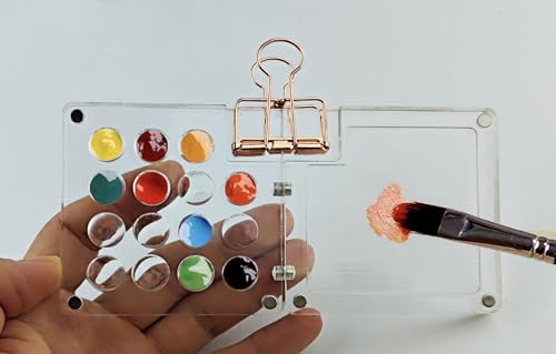 12 Color Grid Paint Box,Portable Sketchbook Palette,Watercolor Paint Palette for Drawing,Travel Paint Case, Gift for Painters Artists,Mixing Tray with a Clip (Transparent) - color: Transparent