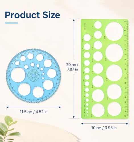 2 Pcs Circle Template for Drawing, Circle Ruler for Students, Office Painting Drafting