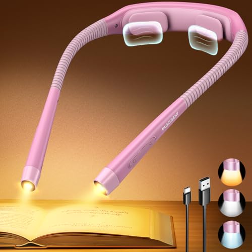 Glocusent Neck Light with Timer, 100 Hours Book Light for Bedtime Reading | Neck Reading Light, 3-Color, 5 Brightness, Bendable, Ergonomic, 1600mAh, Rechargeable, Eye Care, Sleep Aid, Travel Lock, Gift - color: Pink