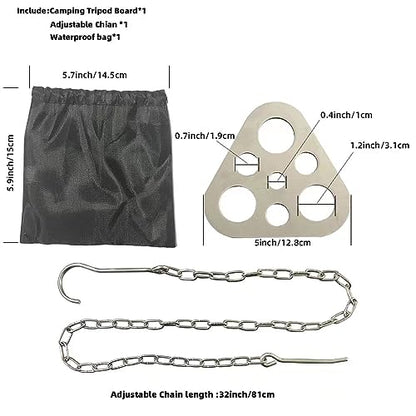 Stainless Steel Camping Tripod Board,Turn Branches into Campfire Tripod | Campfire Support Plate with Adjustable Chain for Hanging Cookware,Rustproof,Portable Camping Gear - color: Plus
