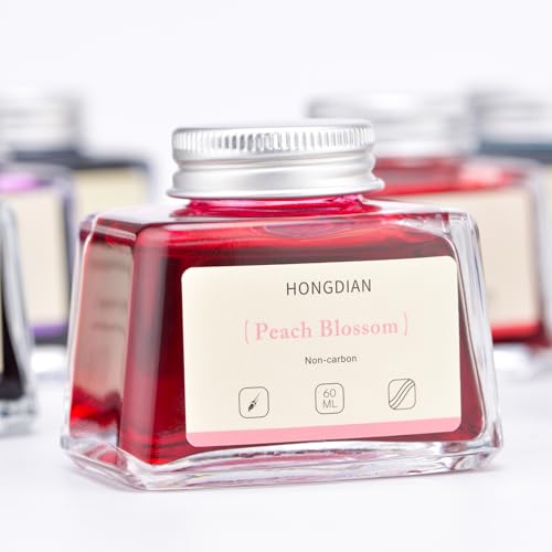 Hongdian Fountain Pen Bottled Ink Peach Blossom Color, 60ml Non Carbon Inkwell Bottle, Artist Calligraphy Ink - color: Peach Blossom