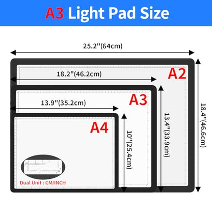 LEACUBER A3 Tracing Light Box with Bag, Magnetic Diamond Art Light Board with Side Buttons, Super Bright Light Pad for Diamond Painting, Corded Light Table for Sketching, Drawing, Weeding Vinyl - size: A3 with Carry Bag