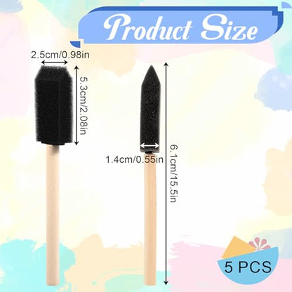 Foam Paint Brushes, 5Pcs 1" Sponge Brushes for Painting Wood Handle Sponge Paint Brush for Staining, DIY Craft, Varnishes Painting and Cleaning
