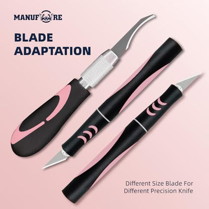 MANUFORE 34pcs Large Exacto Knife Set Craft Precision Knife Set Pink - color: Pink