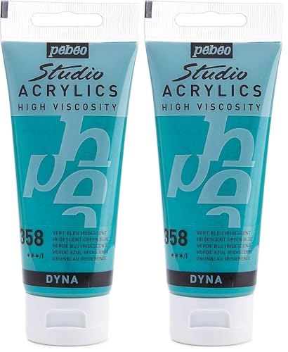 Pebeo Studio Acrylics Fine Acrylic Paint - Iridescent Green Blue - 100ml/3.38oz (Pack of 2) - color: Iridescent Green Blue, size: 3.38 Fl Oz (Pack of 2), style: Acrylics Color