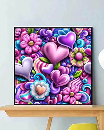 Heart Diamond Art Kits for Adults, Love Flowers Mother's Day DIY Full Drill Diamond Painting Kits for Beginners, 5D Flower Gem Art Crafts for Adults, Home Wall Decor 12x12 inch Floral for Mother - color: 25-06 Pink flowers Heart