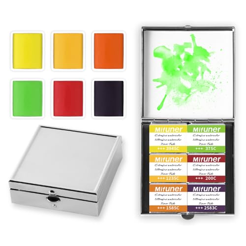 Mini Portable 6-Color Solid Watercolor Paint Set for Adults & Artists, High Tinting Strength Travel Art Kit for Beginners and Professionals, Half Pans (Each Capacity Approx 1.5ml).Fruits - color: Solid Watercolor-fruits